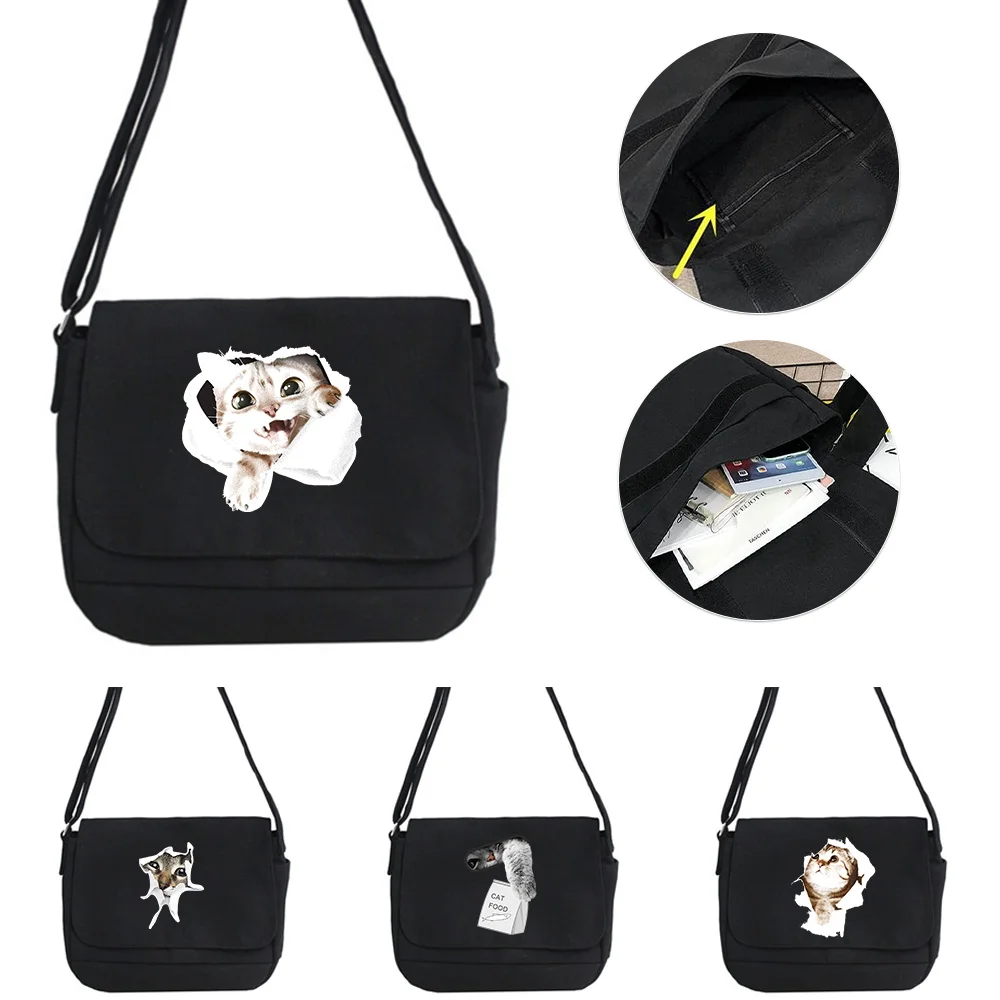 

Cat Pattern Joker Crossbody Bag Multifunctional Adjustable Shoulder Strap Commuter Bag Large Capacity Shoulder Bag