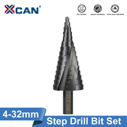 XCAN 1/3Pcs HSS Step Drill Bit 4-12mm 4-20mm 4-32mm High Speed Steel Nitrogen Spiral Triangle Shank Drill Bit Set for Metal Cone