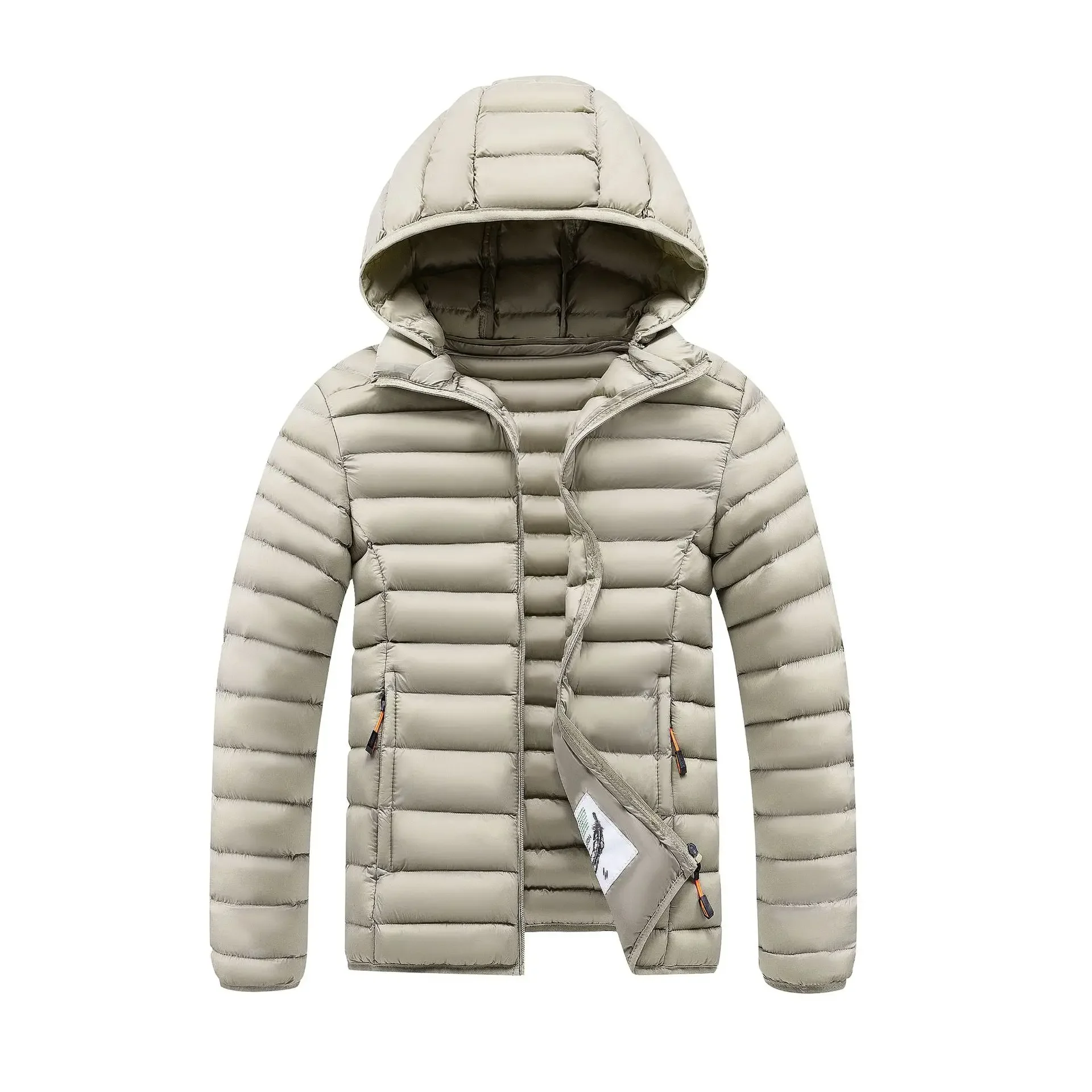 Mens Quilted Warm Parkas White Duck Down Padded Winter Jacket Hooded Mens Puffer Jacket Waterproof Lightweight Outdoor Outwear