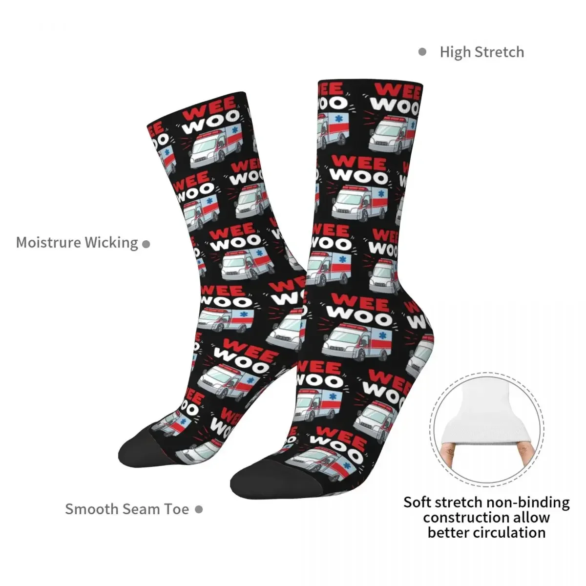 Wee Woo Ambulance Paramedic Emergency Medic Gift Socks Harajuku Super Soft Stockings All Season Long Socks for Unisex Gifts