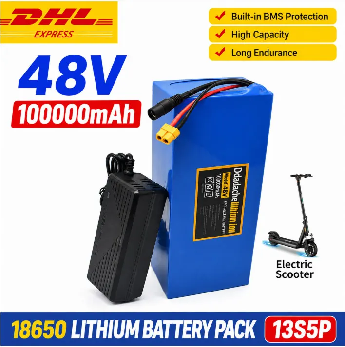 PL Lager 100% Neu 48V 100Ah 13S5P 18650 Wiederaufladbarer Lithium-Akku mit eingebautem intelligenten BMS Ersatzakku für 1500W E-Bike Elektroroller Elektromaschinen