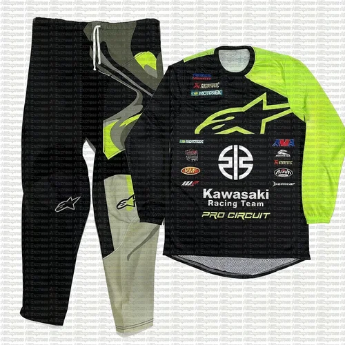 2025 Kawasaki Motocross Jersey y pantalones para niños Conjunto de secado rápido Traje de carreras todoterreno juvenil Combinación de equipo de resistencia para corredores