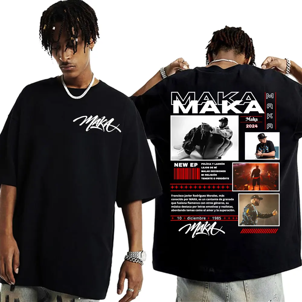 Rapper Maka Aura Tour 2025 Double Sided Print T Shirts Men Women Fashion Hip Hop Gothic T-shirts Casual O-NeckOversized T Shirt image 6