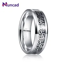 NINCAD 8mm Tungsten Carbide Steel Ring Silver Color Carbon Fiber Celtic Knot Engagement Rings for Men Jewelry Gift Wholesale