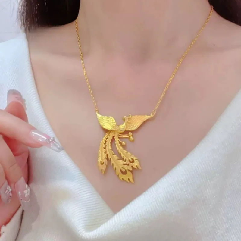 

High quality design AU750 18K gold women's necklace, ethnic style phoenix pendant, collarbone chain accessories, luxurious gift