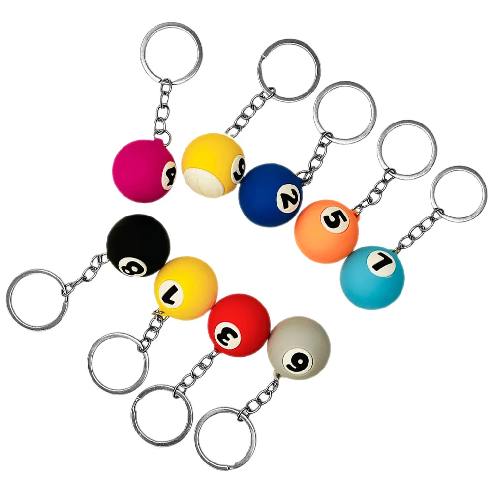 

9 Pcs Billiards Ball Keyrings Novelty Keychains Charms Decors Keepsakes Gifts Small Pool Player Pendants Ornaments