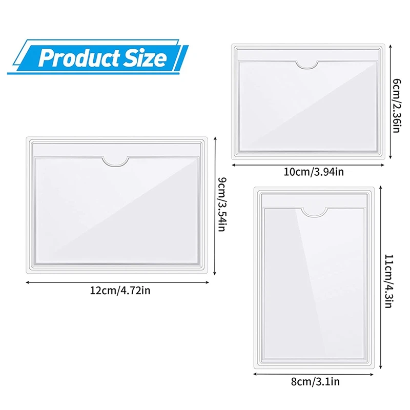 57 Pcs Self-Adhesive Label Card Holder Index Pockets Holder Clear Plastic Card Holder Adhesive Label Holder 3 Sizes