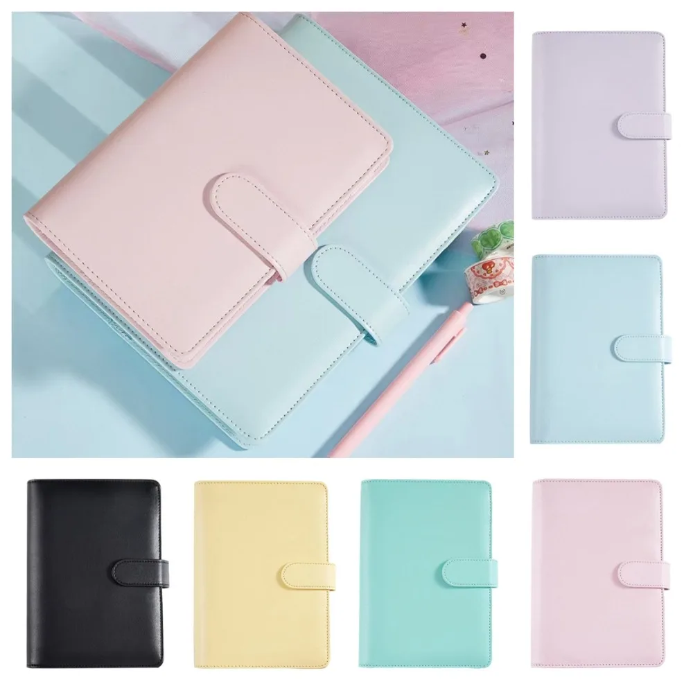 PU Leather A5/A6 Binder Notebook Cover Refillable Macaroon Color Loose Leaf Notebook Cover with Pen Loop 6 Ring Binder