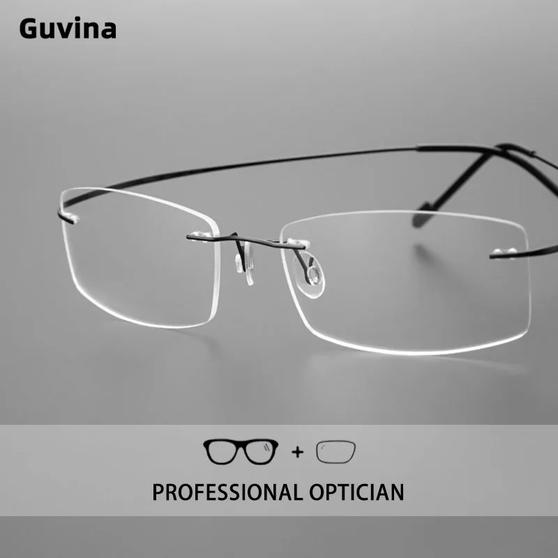 新しいネジなしチタン製フレキシブルリムレスビジネス眼鏡、光学式ブルーライトカット処方箋付きリーディングアイウェア（男性用）
