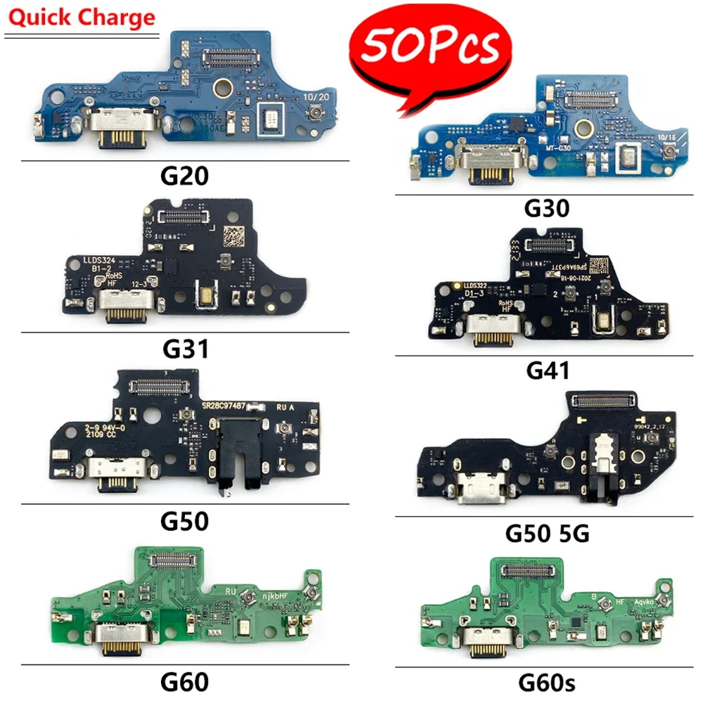 

50Pcs，For Moto G60 G100 G50 G31 G30 G20 G41 G10 Power G Power Stylus 2021 G Pure USB Charging Port Board Flex Connector Parts