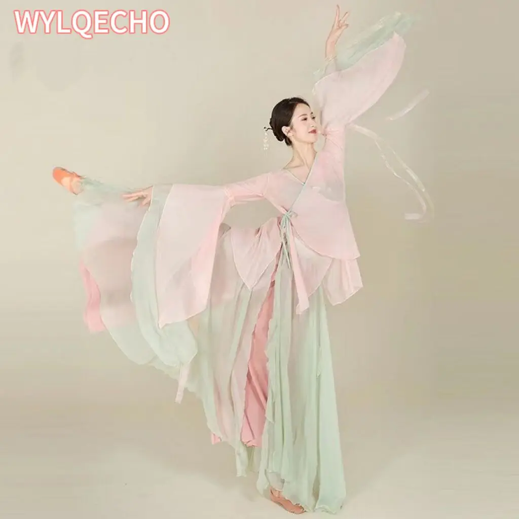 Chinese Classical Dance Folk Practice Clothes Traditional National Yangko Hanfu Clothing Elegant Female Modern Dancing Costume