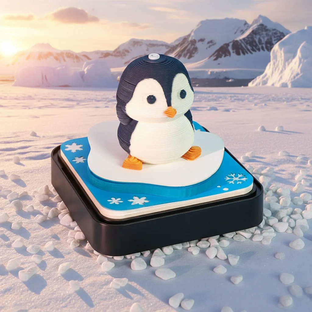 

3D Sticky Notes Of Endearing Penguin Paper Sculpture Calendar With Lights Craft Notepad Memo Pad Block Notes Paper Xmas Decor