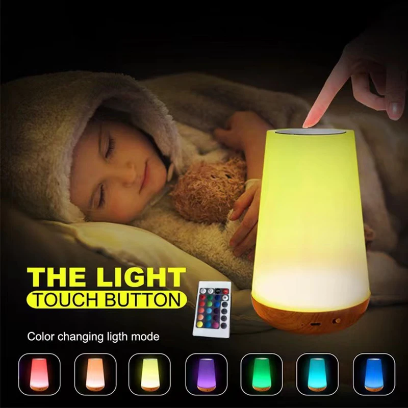 Imagem -02 - Controle Remoto Toque Madeira Grain Table Lamp Bedroom Bedside Lamp Pequeno Night Lamp Colorido Atmosfera Lâmpada