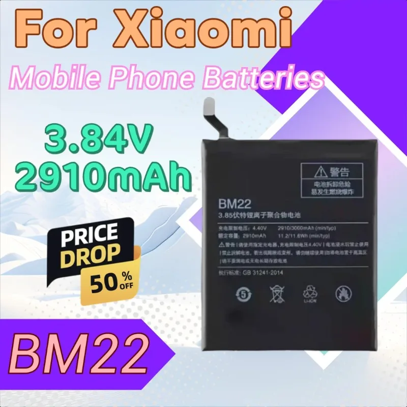 

100% New High Quality Mobile Phone Battery BM22 3.84V 2910mAh for Xiaomi 5 Mi5 M5 Mi 5 3 Mi5pro