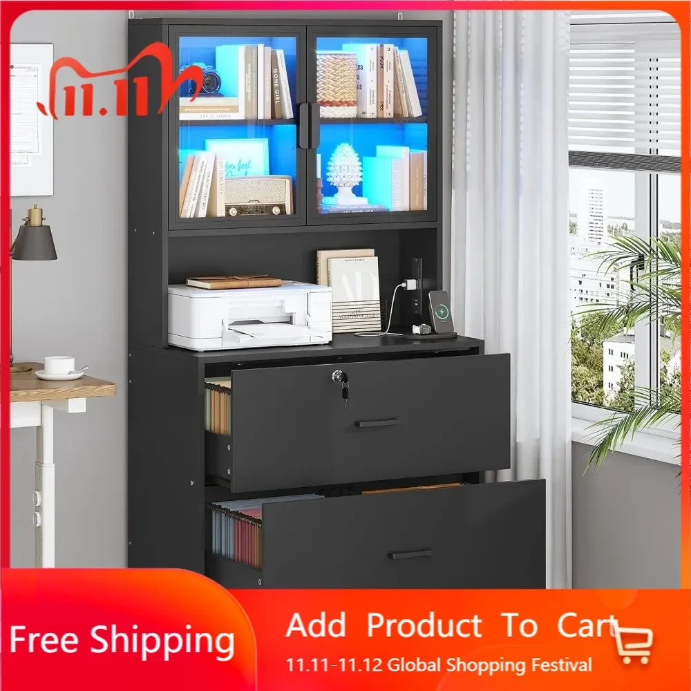 

Двухсекционный шкаф для документов с замком и зарядной станцией, подходит для форматов Letter, Legal, A4, деревянный шкаф для документов для дома и офиса.