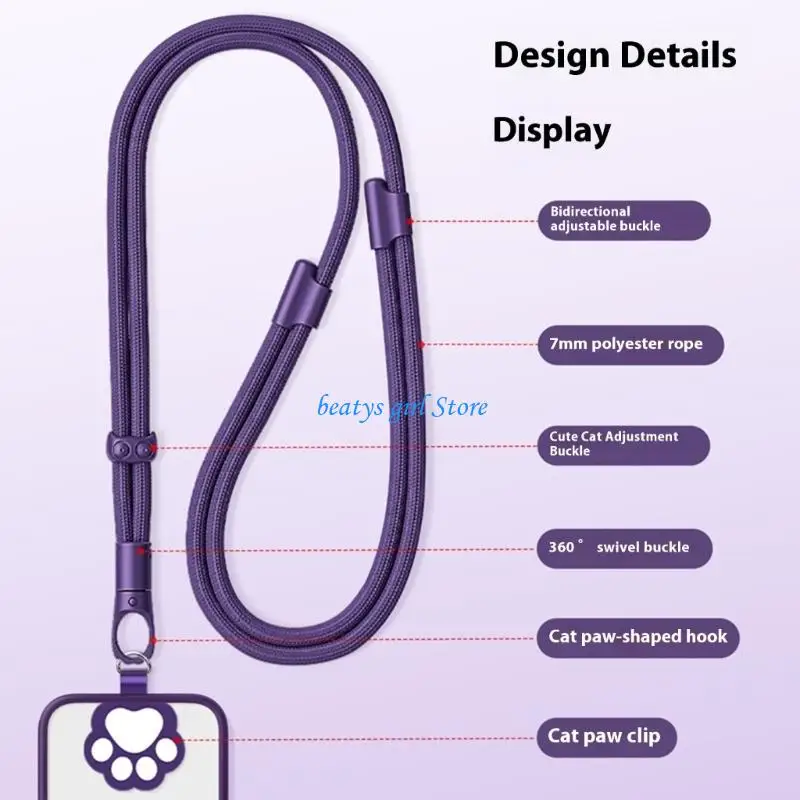 C7AB Polyester Anti Slip Phone Strap Adjustable Length For Secure Device Protective