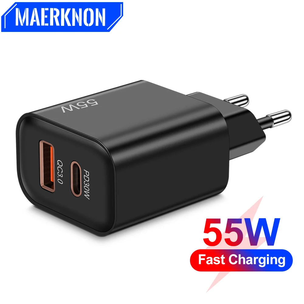 55W USB C Charger PD TypeC  Fast Charging Mobile Phone Charger Quick Charge3.0 For iPhone Xiaomi 13 Samsung Wall Charger Adapter