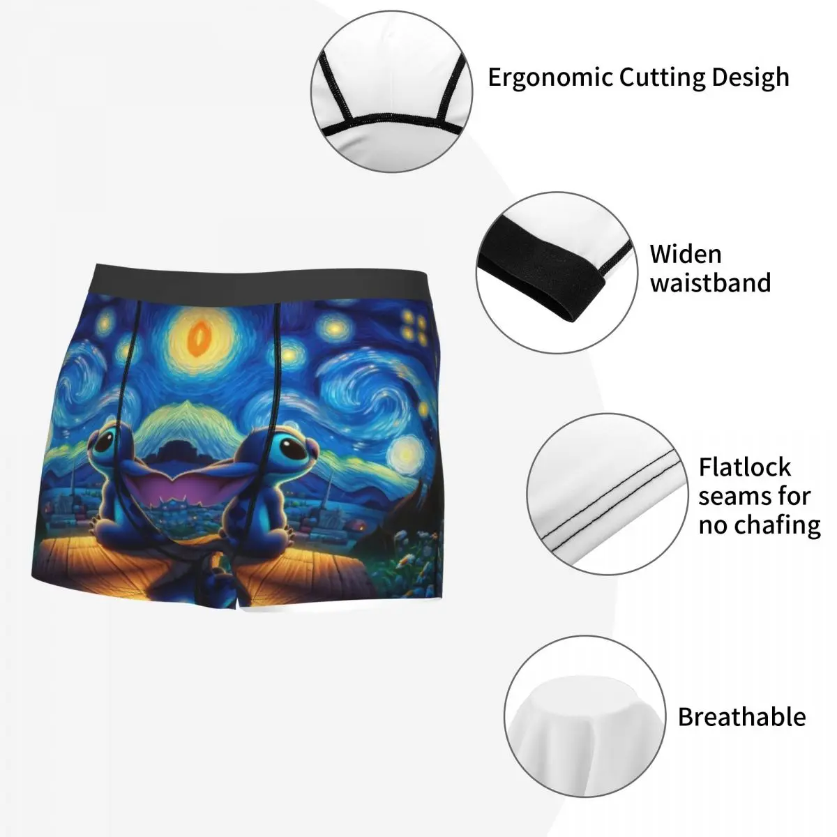 Custom Stitch Van Gogh Starry Sky Underwear Men Printed Boxer Briefs Shorts Panties Soft Underpants