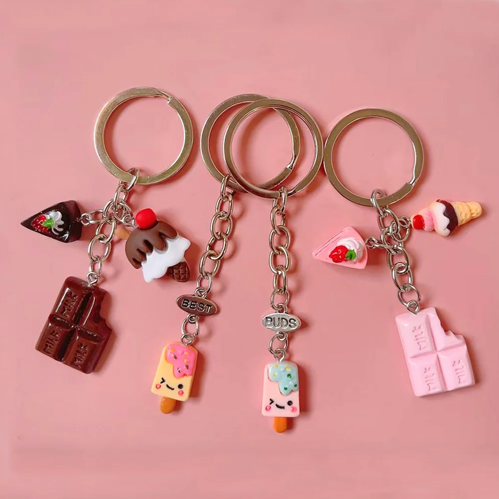Lovely Chocolate Ice Cream Cake Keychains Mini Simulation Dessert Resin Keyring Creative Handbag Pendant Jewelry for Girls Gift