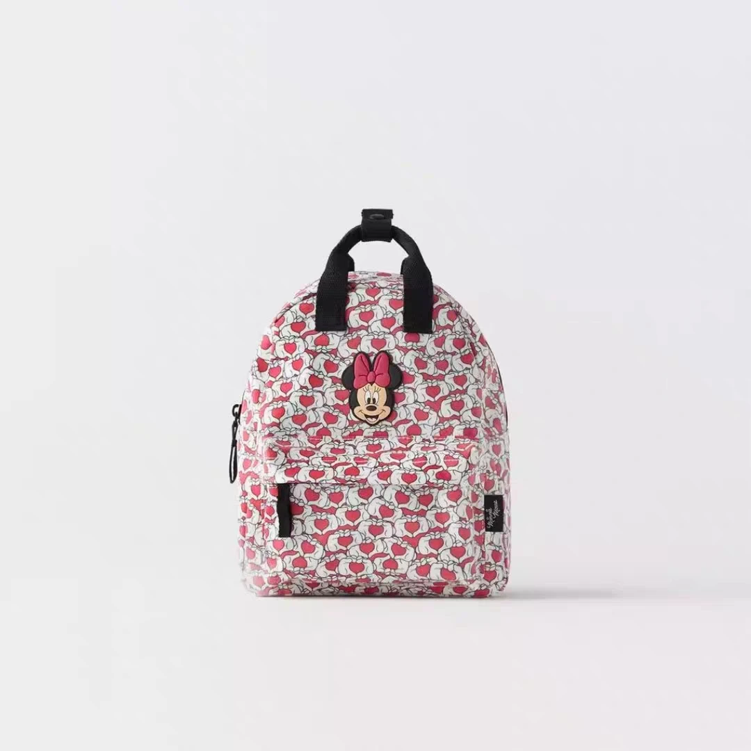 Pink Cute Children Girl Bag Trendy Brand Minnie Mouse Printed Kids Backpack Fashion New Style Baby Double Shoulder Bag Disney