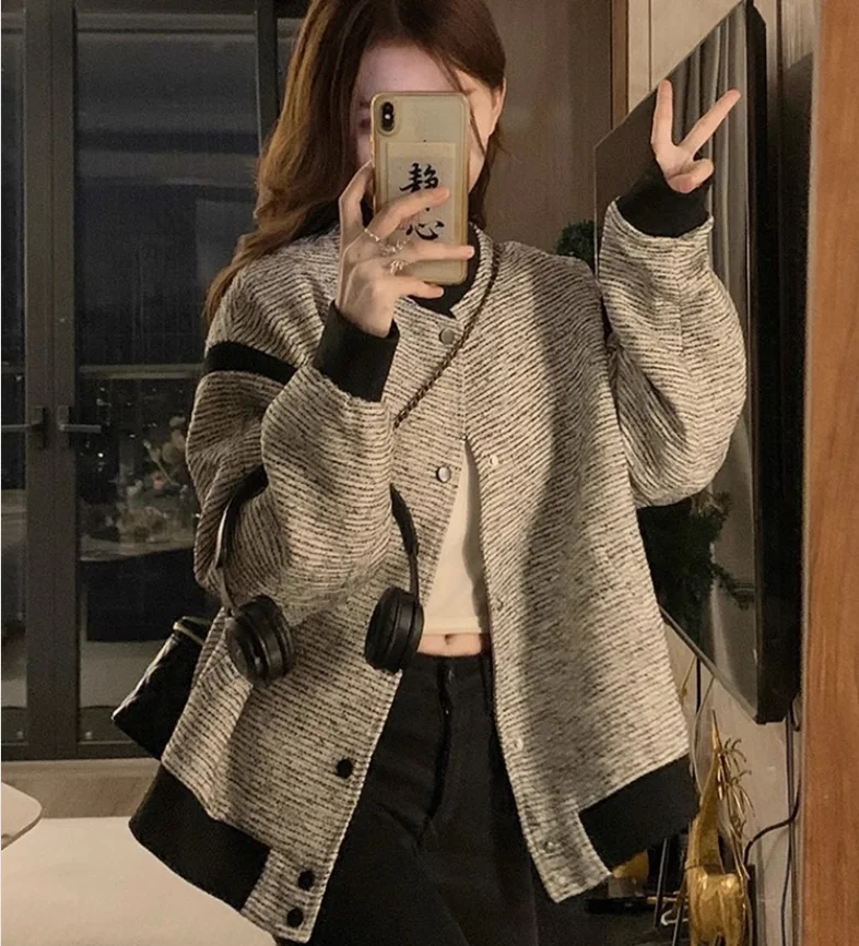 

Бейсбольная куртка женская оверсайз свободного покроя в американском стиле с длинным рукавом в стиле ретро High Street повседневная весна осень зима