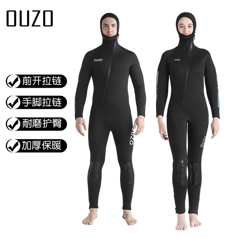 5Mm Wetsuit Men's One-piece Hooded Thickened Warm Wetsuit Winter Swimsuit Surf Suit