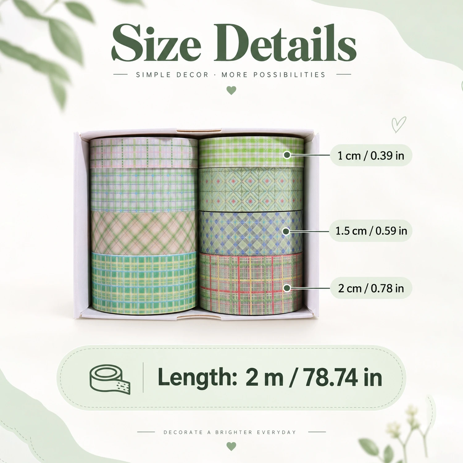 8 Rolls/Box 3 Widths X 2m Pastel Plaid Washi Tape, Soft Grid Check For Scrapbooking Journal Diy Craft Decorative Masking Tape
