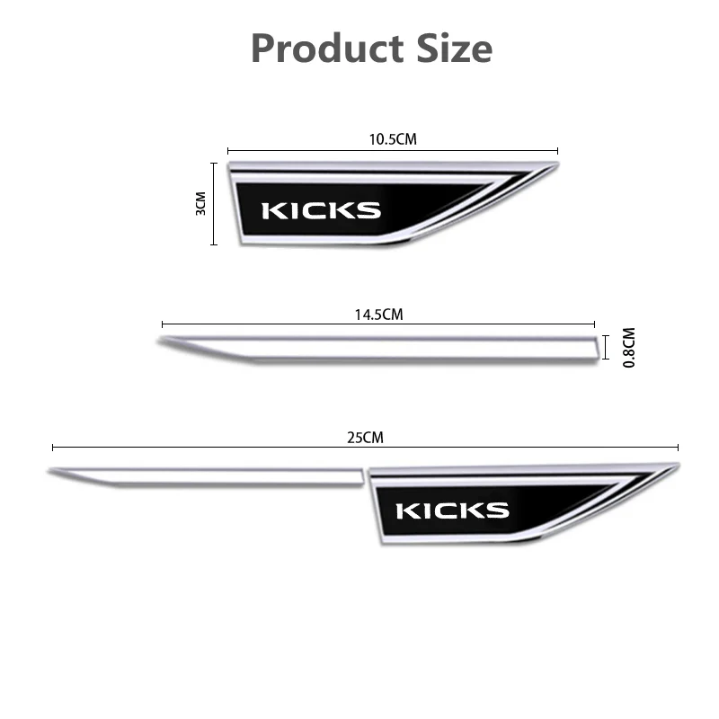 Carro Fender Side Blade Badge para Nissan Kicks, Auto Porta Corpo Protetor Metal Adesivo, 2016, 2017, 2018, 2019, 2020, 2021, 2022