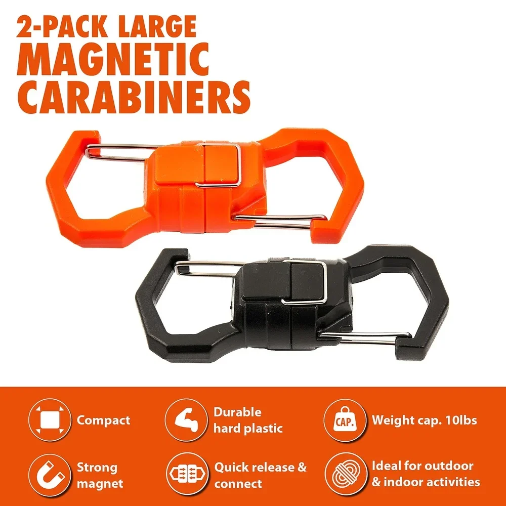 2-حزمة حلقات تسلق مغناطيسية سعة وزن 10 رطل، مشابك حديد سريعة الإصدار، أدوات تنظيم معلقة مثالية للاستخدام الداخلي والخارجي