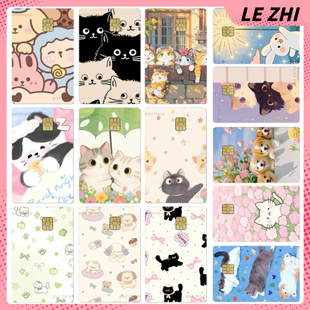 Cartoon Kawaii Cats Dogs Rabbit Diy Credit Debit Card Skin Stickers Cute Animals Bank Card Access Card Waterproof Sticker Decal