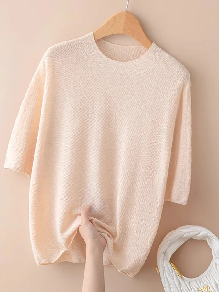 NOVEDAD DE VERANO 20225, Top de punto suelto ort Sve, camiseta fina f Sve para mujer, capa Base versátil adelgazante, redonda Ne