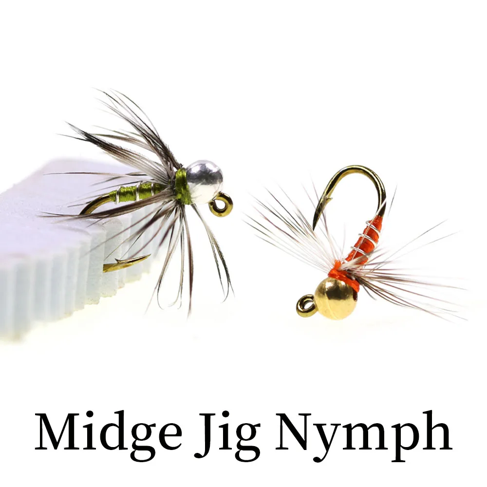ICERIO 6PCS Señuelos de pesca con mosca de tungsteno con cabeza de perla, tipo Midge Jig Nymph, de hundimiento rápido, para trucha, pescado gris y Euro Nymphing