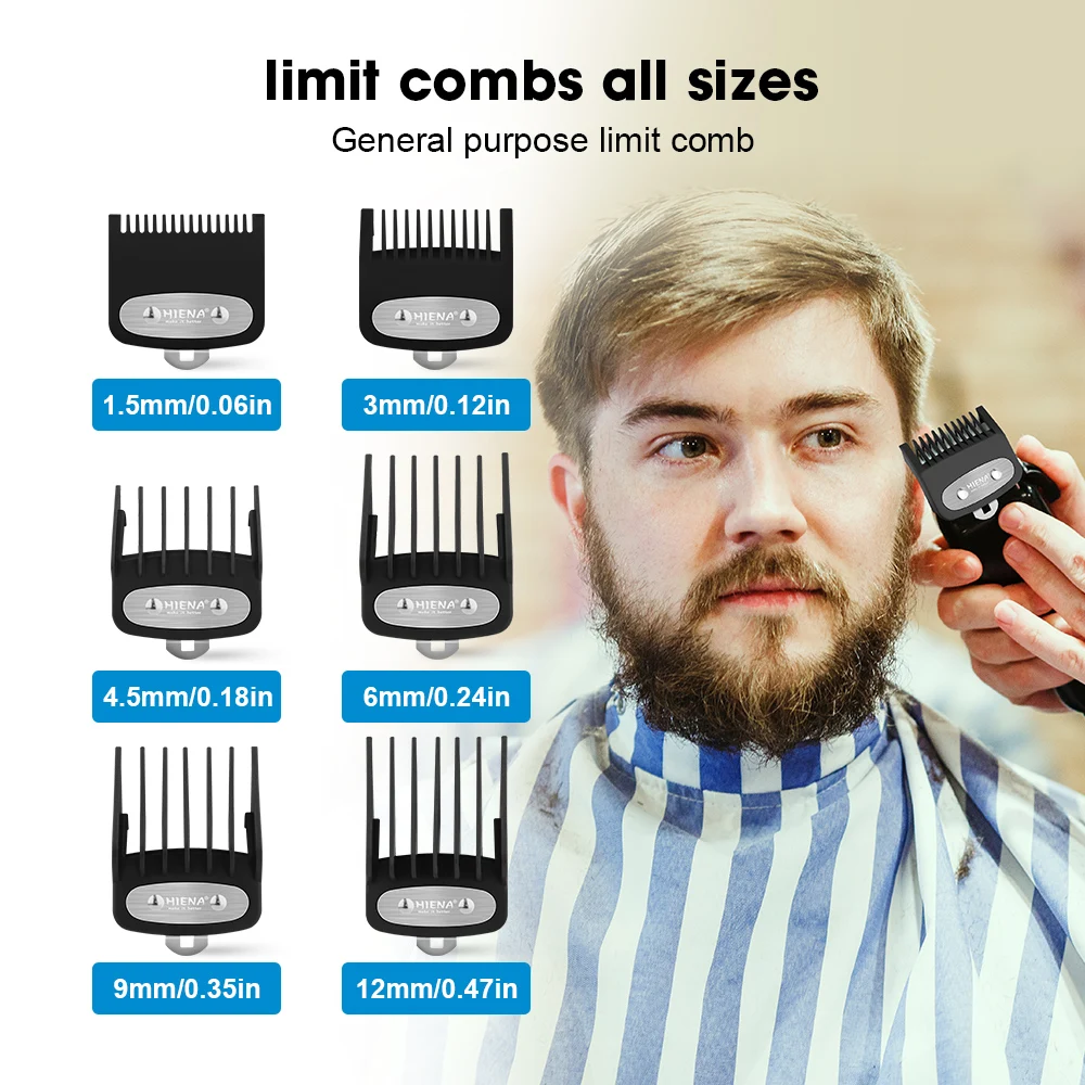 

hiena Comb Set Hair Clipper Guards Guide Combs Trimmer Styling Tools Attachment Compatible 1.5mm 3mm 4.5mm 6mm 9mm 12mm 1Pcs