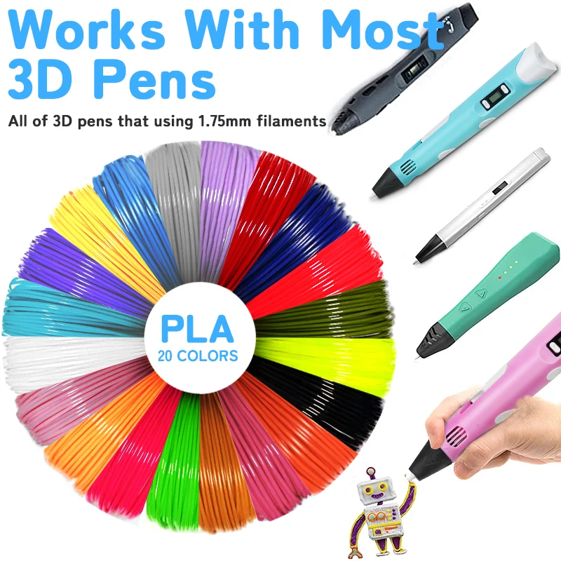 3D Pen PLA Filament Diameter 1.75MM Color 3D Printing Material for 3D Pen 9M/36M/50M/100M/200M Colorless, Odorless and Safe
