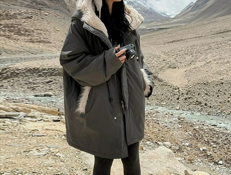 2025年冬新作 中綿入りゆったりコート フリース裏地付き中綿ジャケット