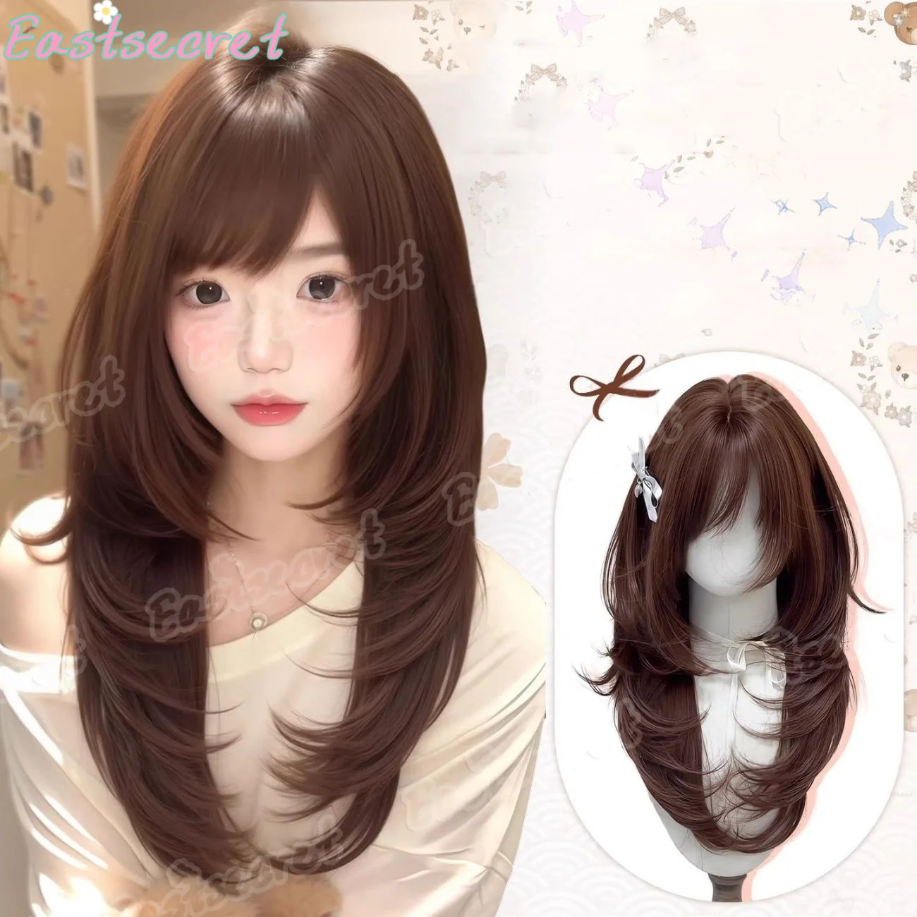 

Парик EAST, женский высокий уровень, длинные прямые волосы, шоколадно-коричневый, японская Лолита, синтетический парик для рождественской вечеринки