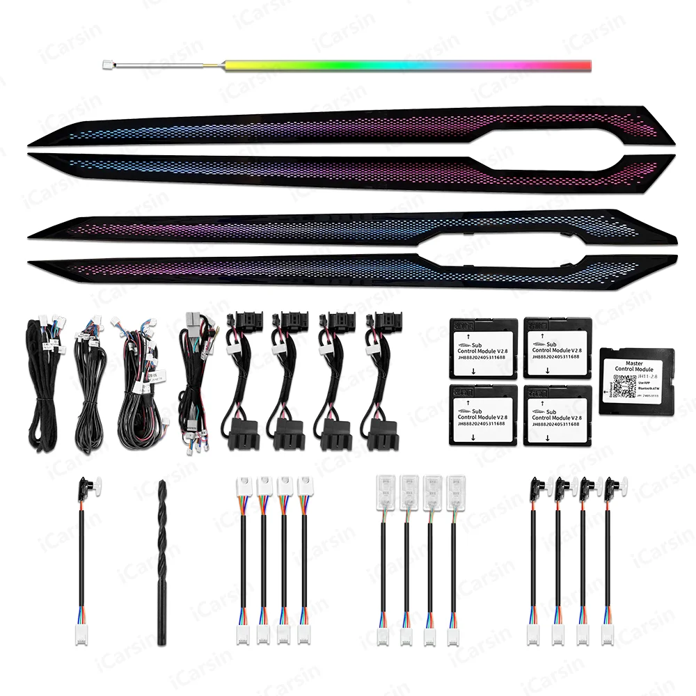 Icarsin 64 لونًا ضوءًا محيطًا ديناميكيًا لسيارة VW Golf 8 Mk8 2021 + ملحقات ترقية إضاءة LED داخلية للتحكم في الشاشة