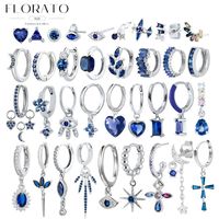 925 Silver Ear Needle Geometric/heart-shaped Royal Blue Zircon Pendant Silver Earrings Niche ins high-end Fashion Jewelry Gifts