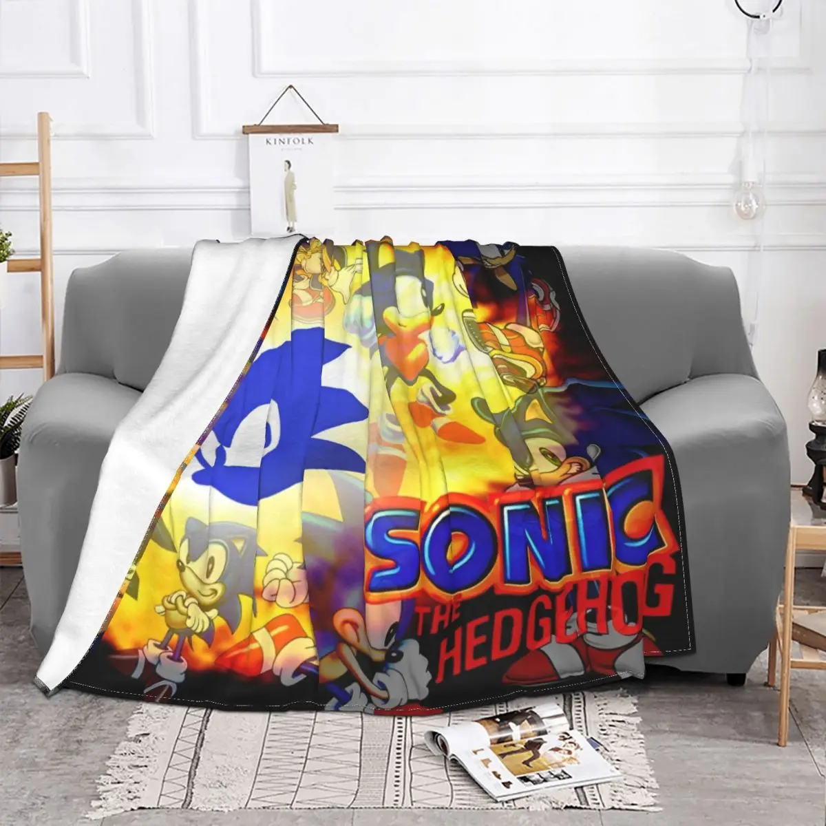 S-Sonic Retro Game Cartoon Velvet Throw Blanket Japanese Cool Blankets for Bedding Travel Lightweight Thin Bedroom Quilt