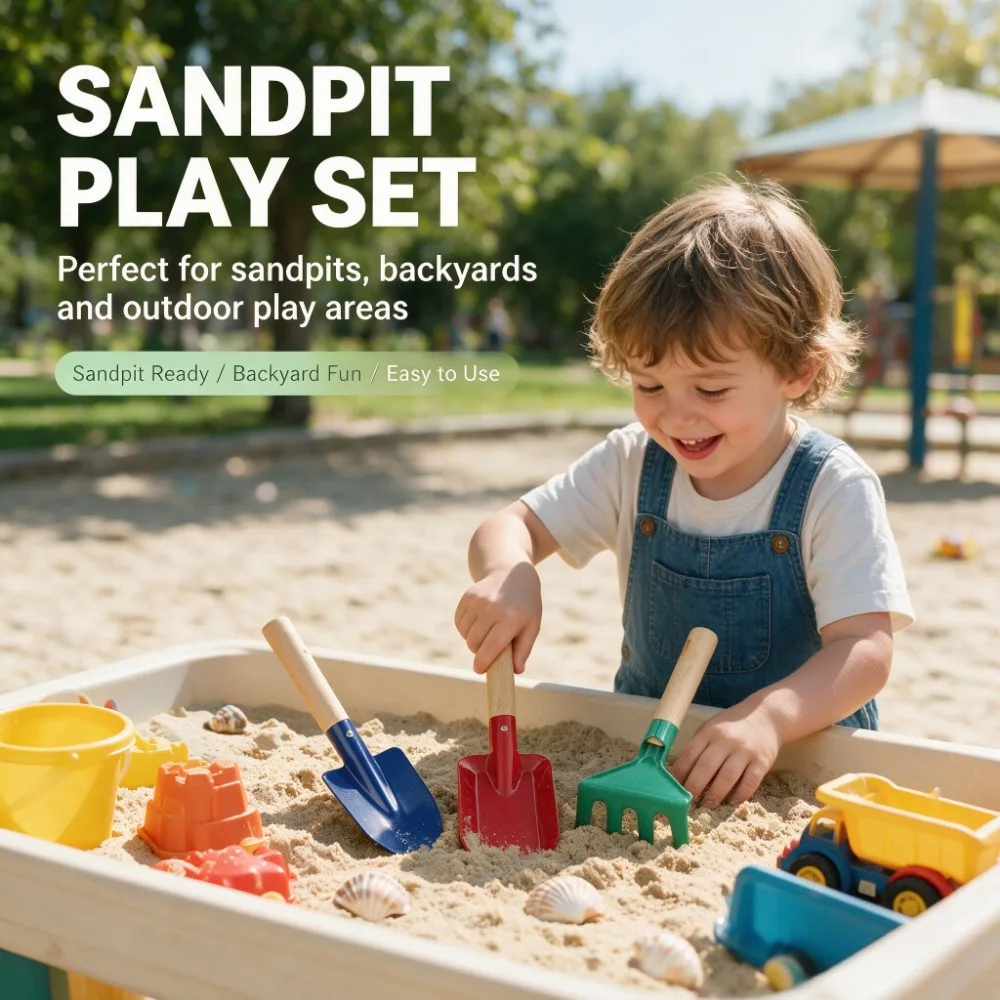 Kids Gardening Tool Set | Wooden Handle Metal Trowel & Rake — Toddler Outdoor Digging & Planting Toys for Backyard & Sensory Play