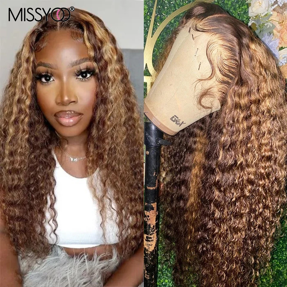 

26 Inches Brazilian Deep Curly Honey Blonde Ombre Highlight Curly 13x4 Lace Front Wigs For Black Women Baby Hair 180% Density