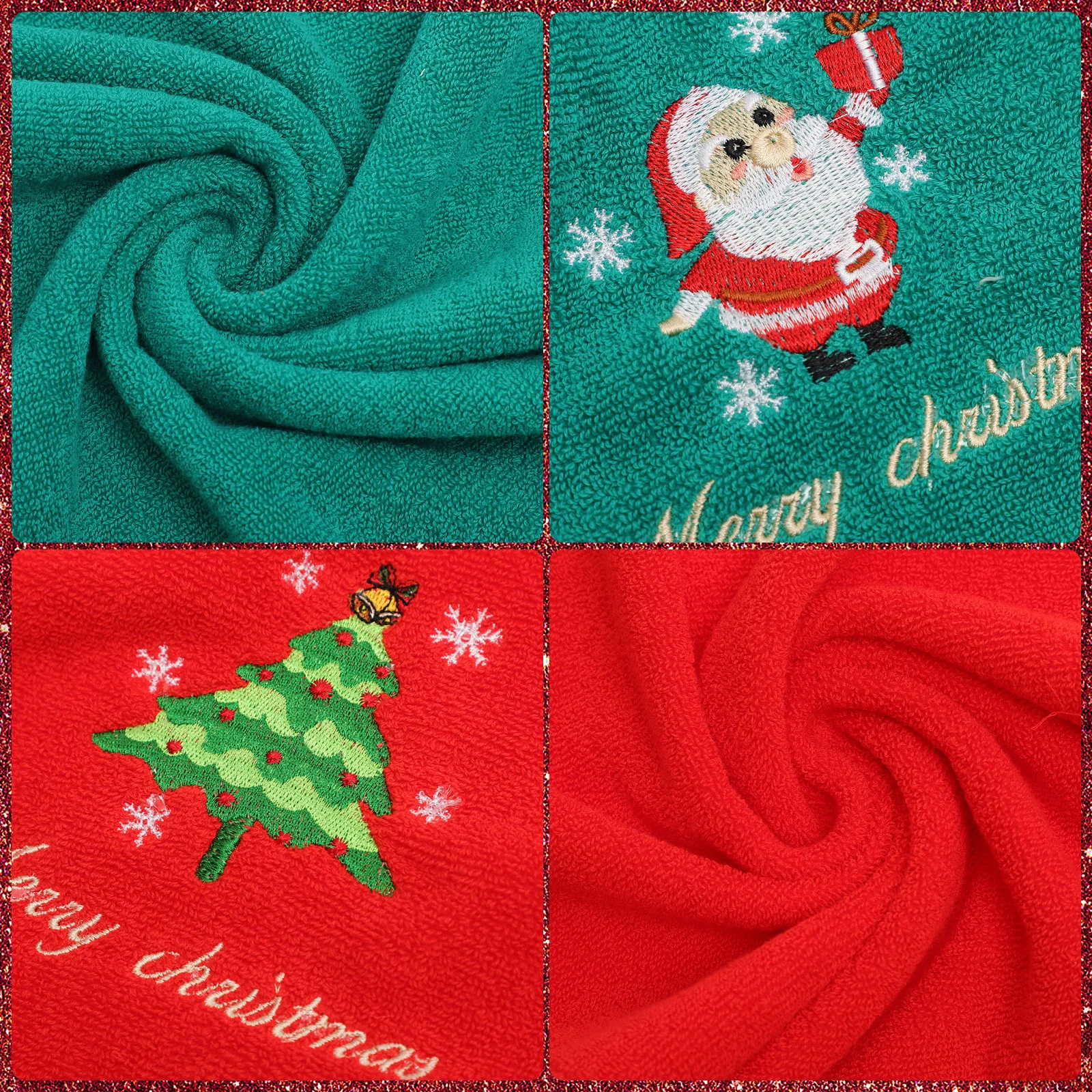 

2 Pcs Christmas Cotton Towels Holiday Gift for Friend Embroidered Family Home Decoration