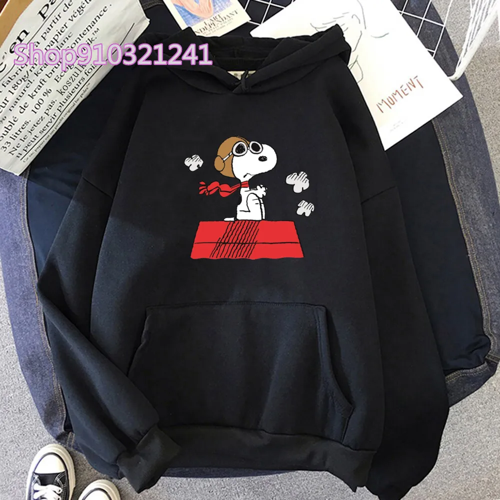 Snoopy Hoodies Aesthetic Cartoon Black Sweatshirt Harajuku Hoodie Women Fashion Loose Sweatshirt Winter Long Sleeve Hoodies