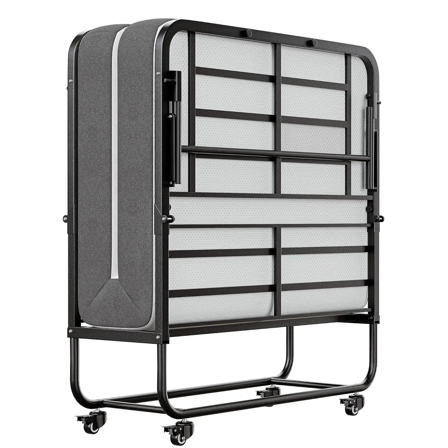 Cama Plegable Doble con Colchón, Cama Plegable para Invitados de 75 x 38 Pulgadas, Cama Plegable Portátil con Colchón de Espuma Viscoelástica de 5 Pulgadas, Personalizada