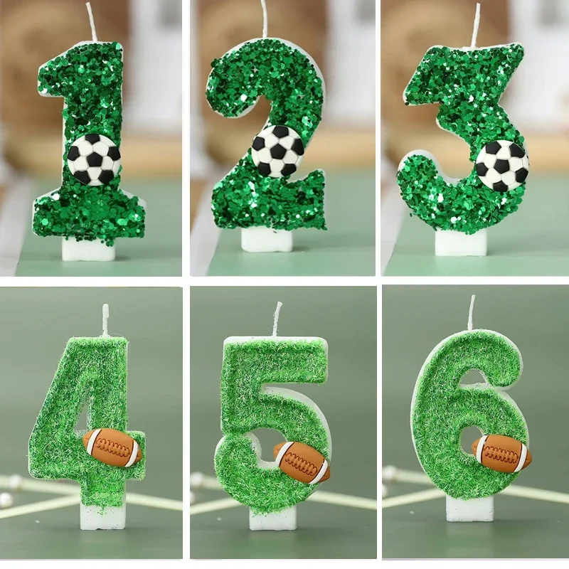 2PCS Green Soccer Candles 7 Year Old Birthday Candle Cake Topper Happy Birthday Sign Boy Parties Anniversaries Celebrations