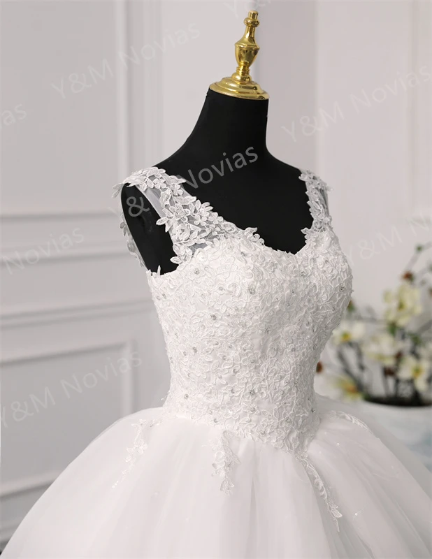 Y & M Novias Wit Ivoor Zoete Custom Plus Size Trouwjurk Mouwloos Kant Applicaties Lovertjes Borduren Bruidsjurk Vestido de