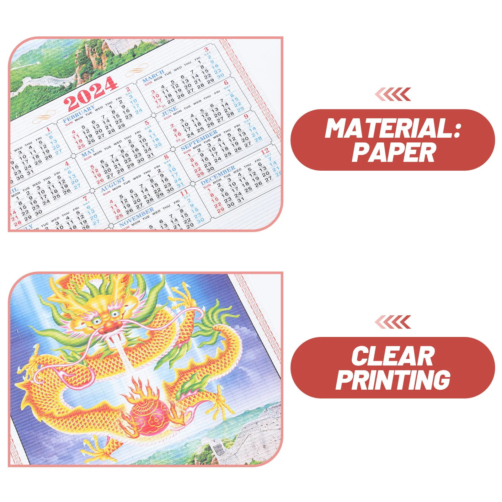 2024 Hanging Calendar Dragon Year Edition Traditional Chinese Wall Calendar Lunar Events Clear Printing Space Saving Wall