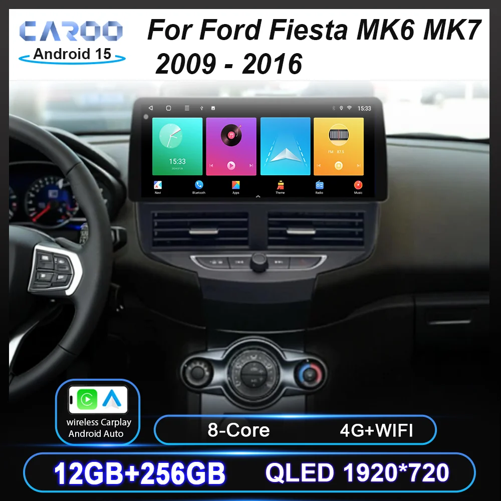 

12.3 Inch Android 15 Radio Stereo For Ford Fiesta MK6 MK7 2009-2016 Auto Cireless Carplay GPS Navigation Multimedia Video Player
