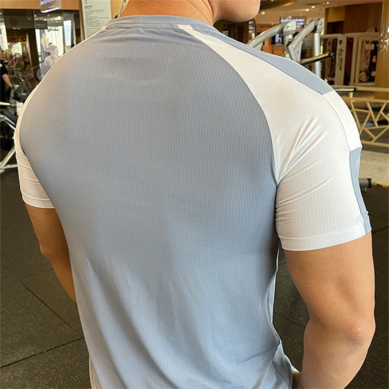 Summer Men Sports T-shirt Quick Dry Short Sleeve Tops Running Training T Shirt Elastic Sport Shirt Fitness Gym Clothing For Man