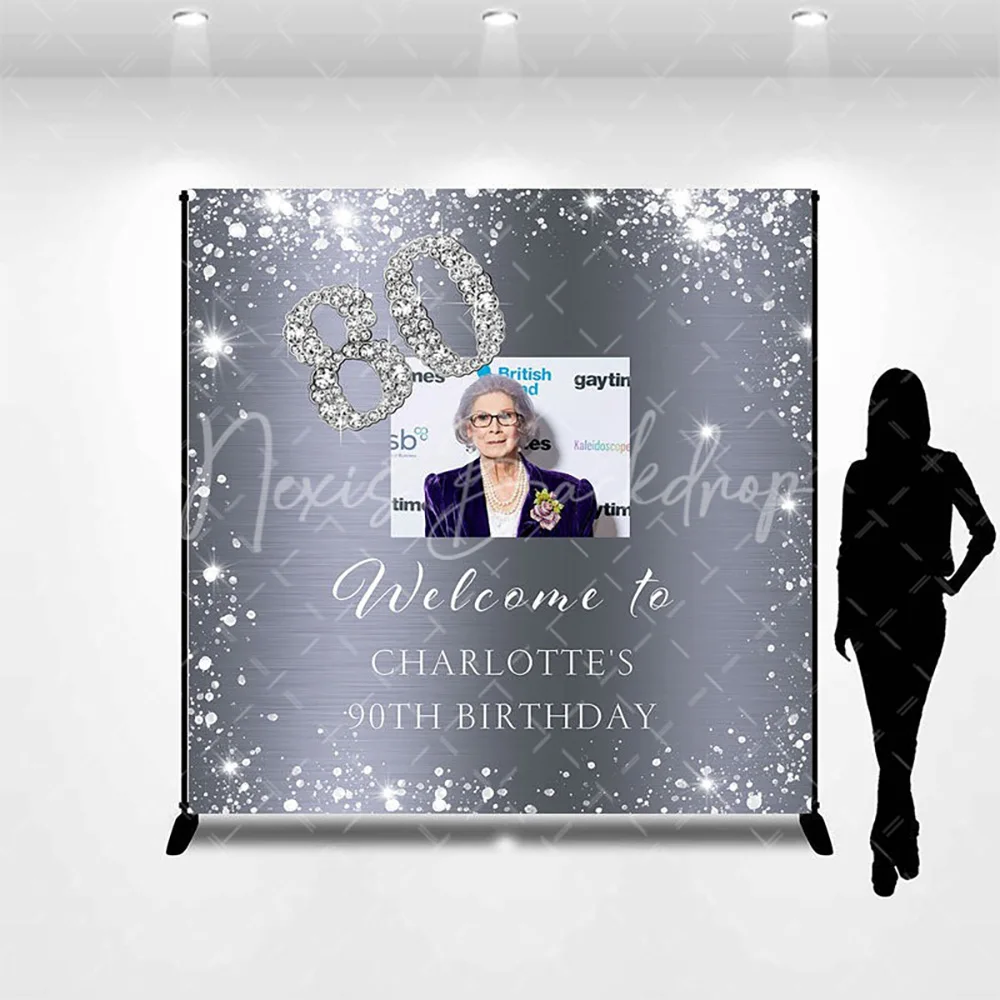 

Персонализированный фотофон для дня рождения с серебряными бриллиантами, блестящий фон для фотосессий, декор для фотозоны